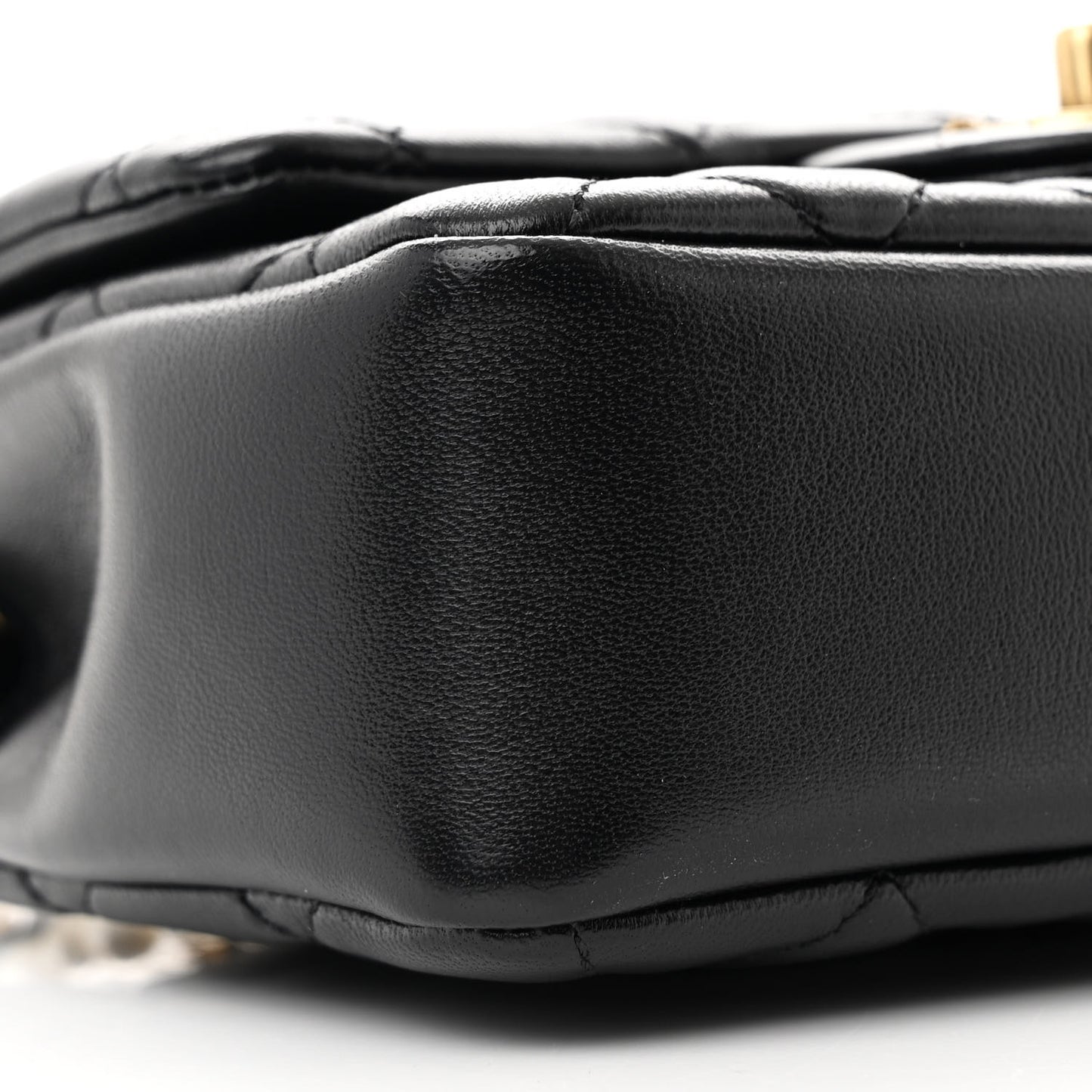 Shiny Lambskin Quilted Pearl Twist Mini Square Flap Black