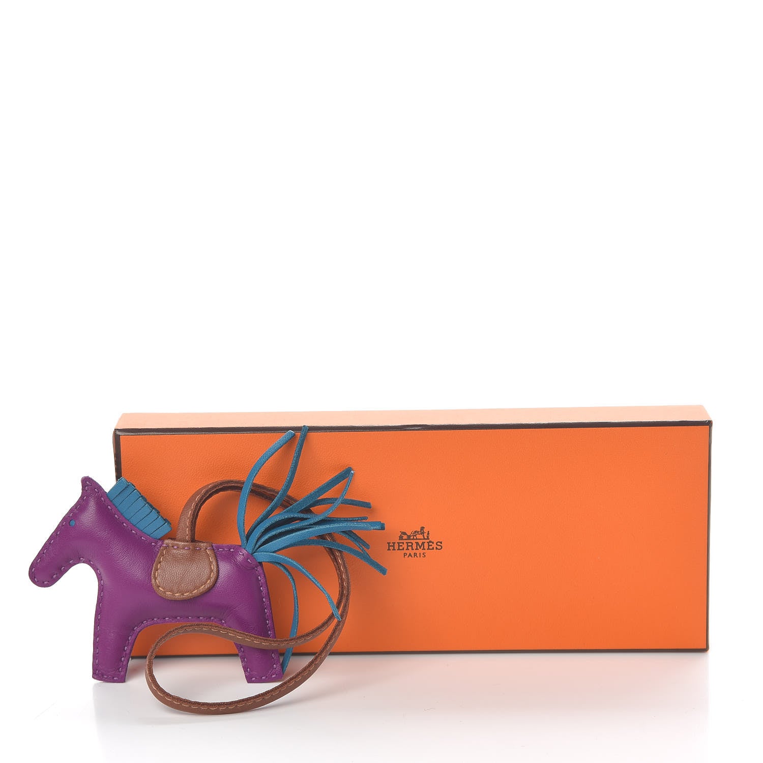 Hermes Milo Lambskin Grigri Rodeo Horse Bag Charm PM Anemone Bleu Izmir Fauve 5 of 5