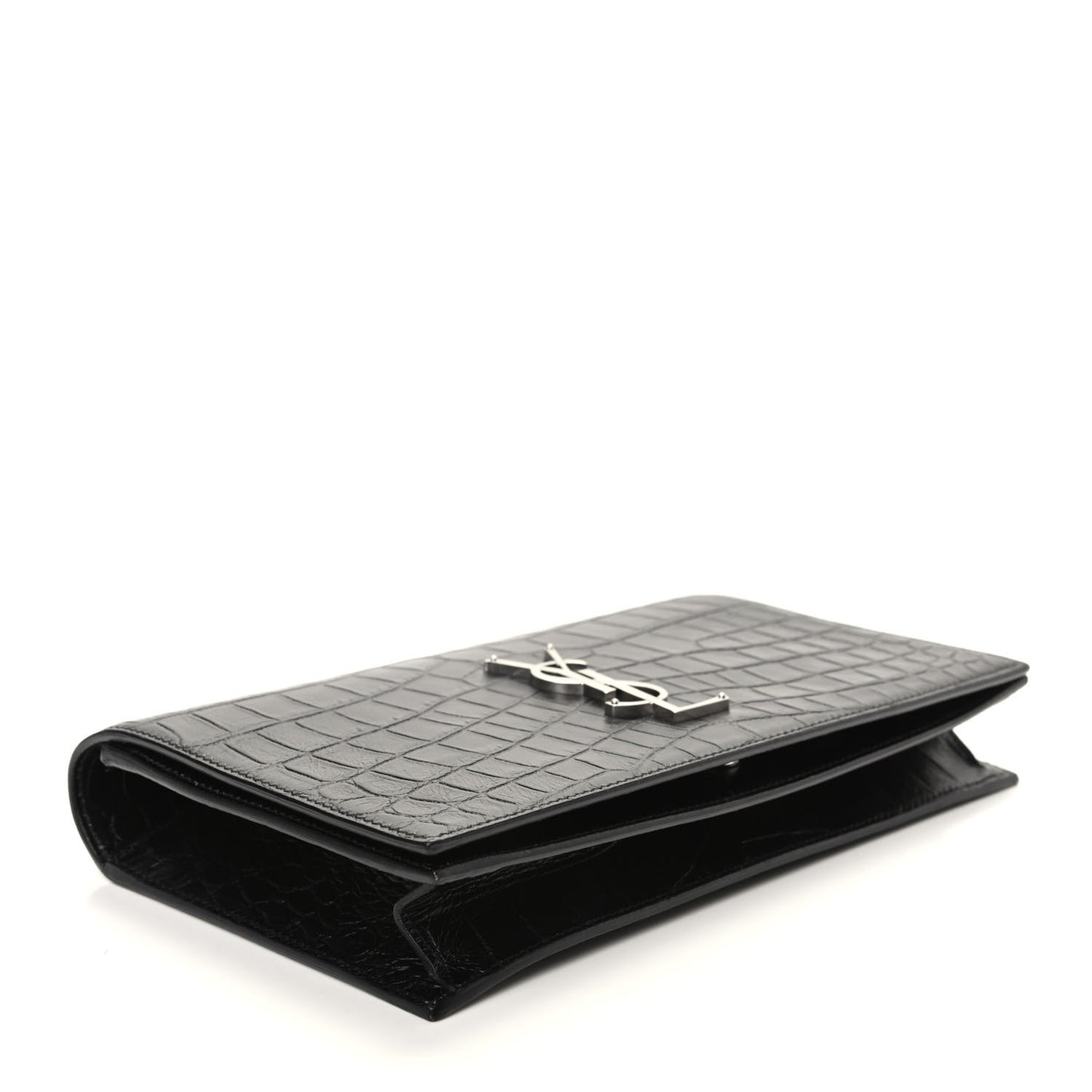 Calfskin Crocodile Embossed Classic Kate Monogram Clutch Black