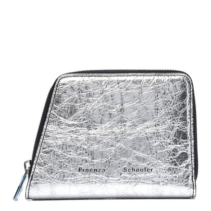 Proenza Schouler Metallic Crinkled Calfskin Zip Compact Wallet Silver 1 of 9