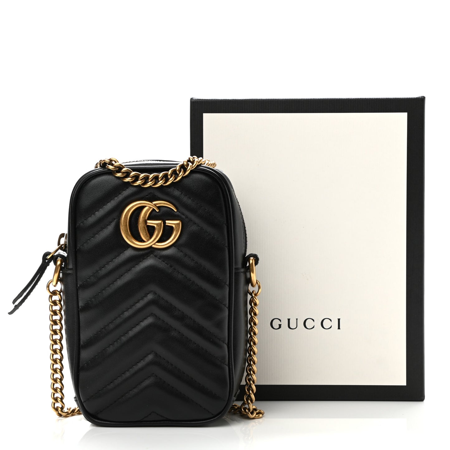 Calfskin Matelasse Mini GG Marmont Crossbody Bag Black
