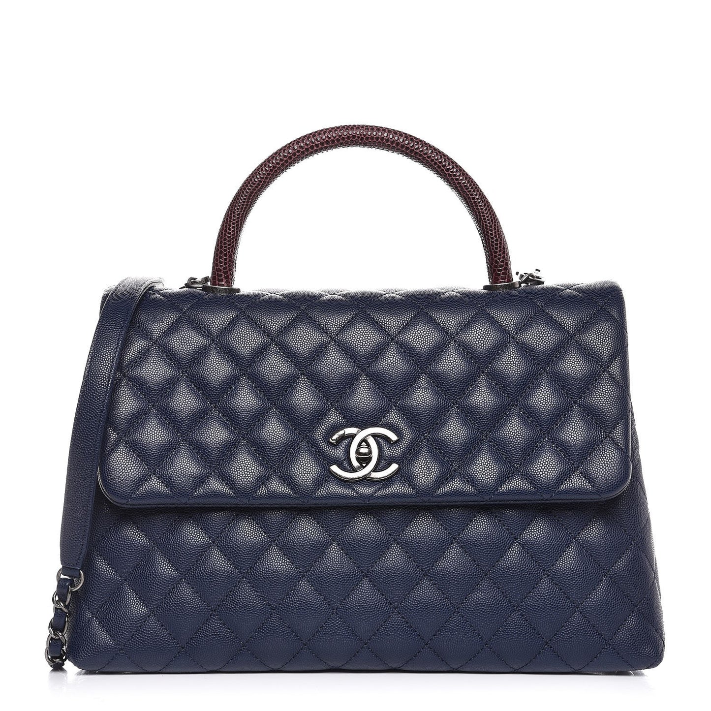 Caviar Lizard Quilted Medium Coco Handle Flap Navy