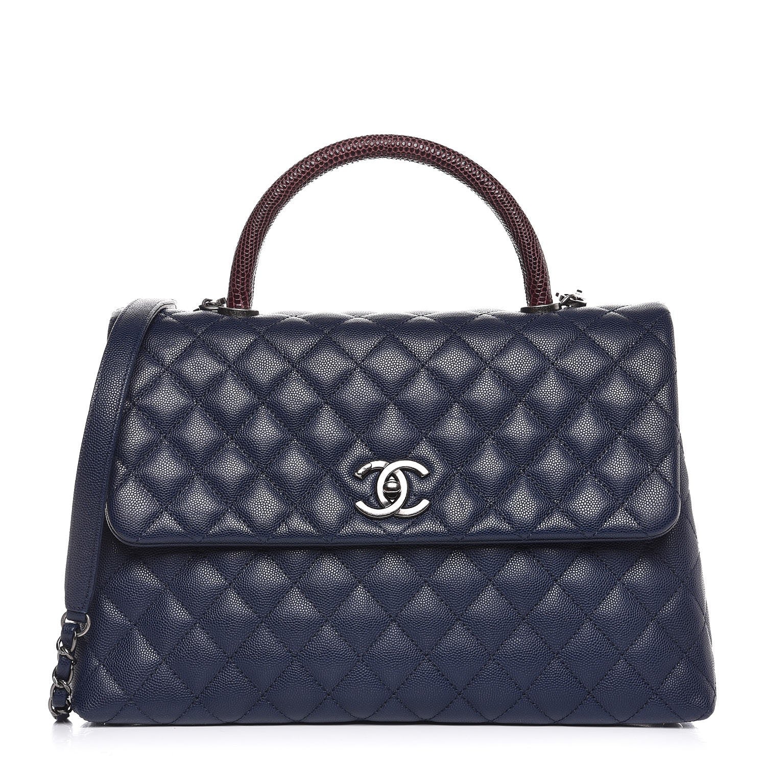 Chanel Caviar Lizard Quilted Medium Coco Handle Flap Navy 1 of 7