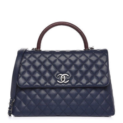 Chanel Caviar Lizard Quilted Medium Coco Handle Flap Navy 1 of 7