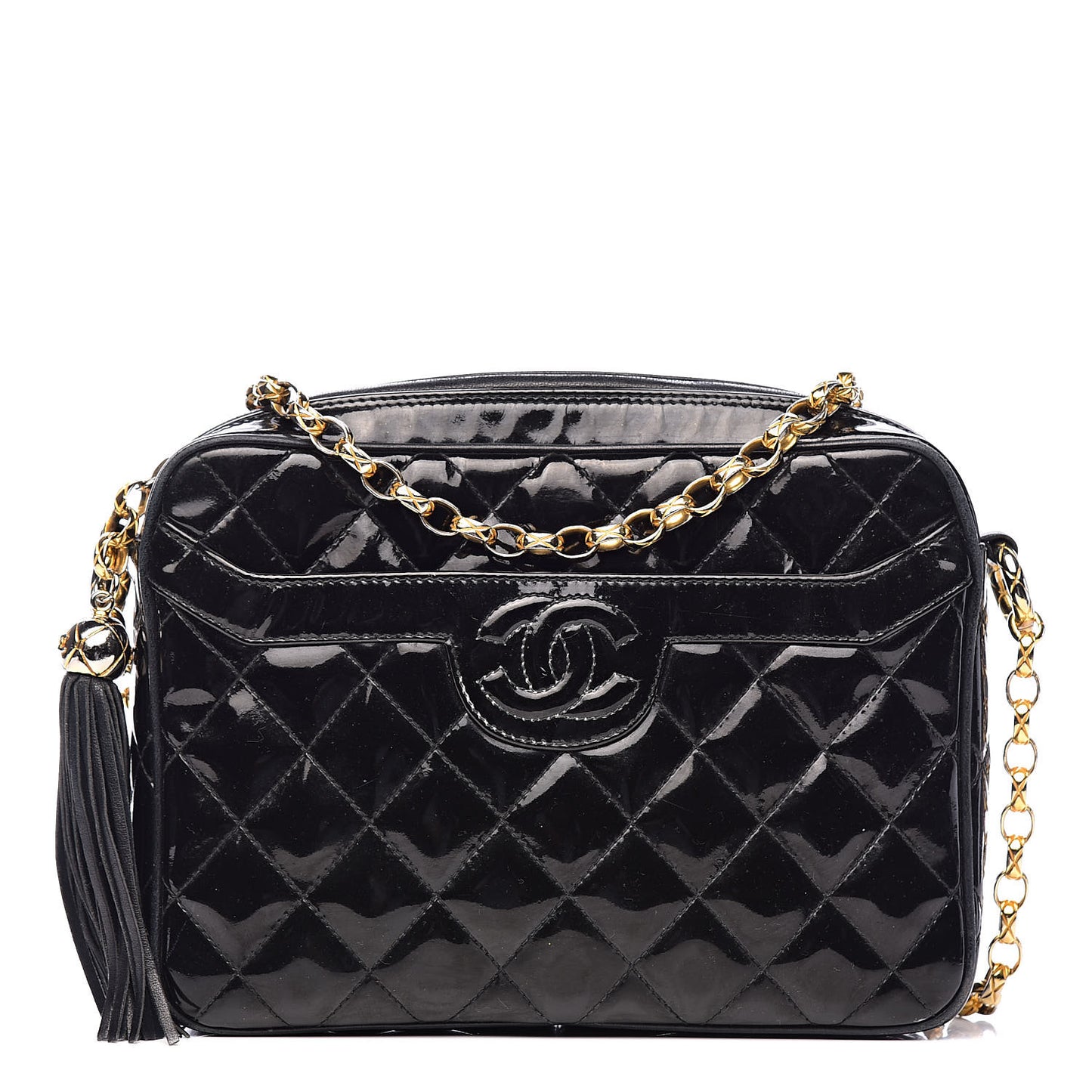 Patent Quilted Tassel Camera Case Black