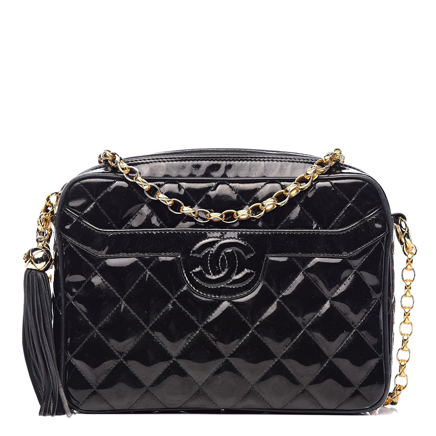 Chanel Patent Quilted Tassel Camera Case Black 1 of 14