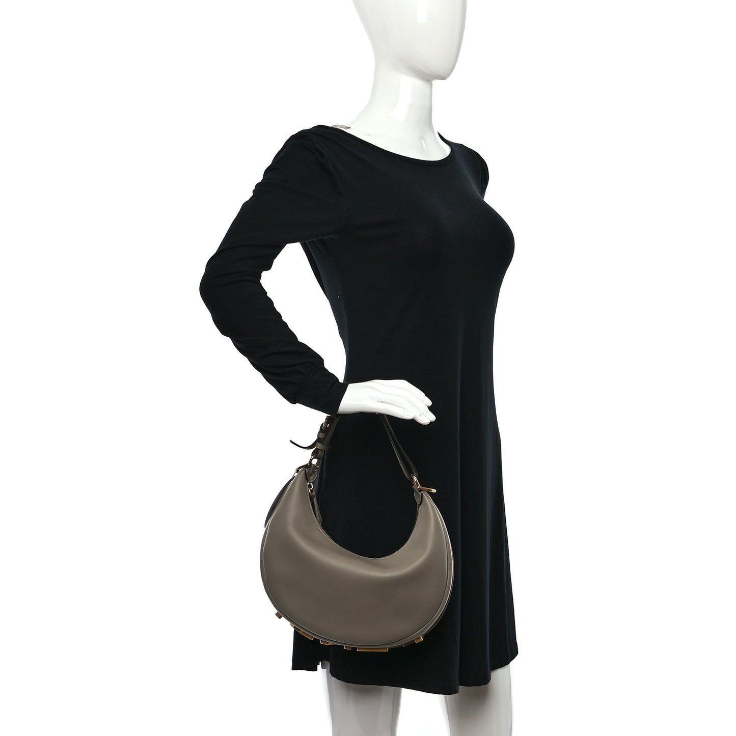 Vitello Grace Matte Small Fendigraphy Hobo Bag Tortora