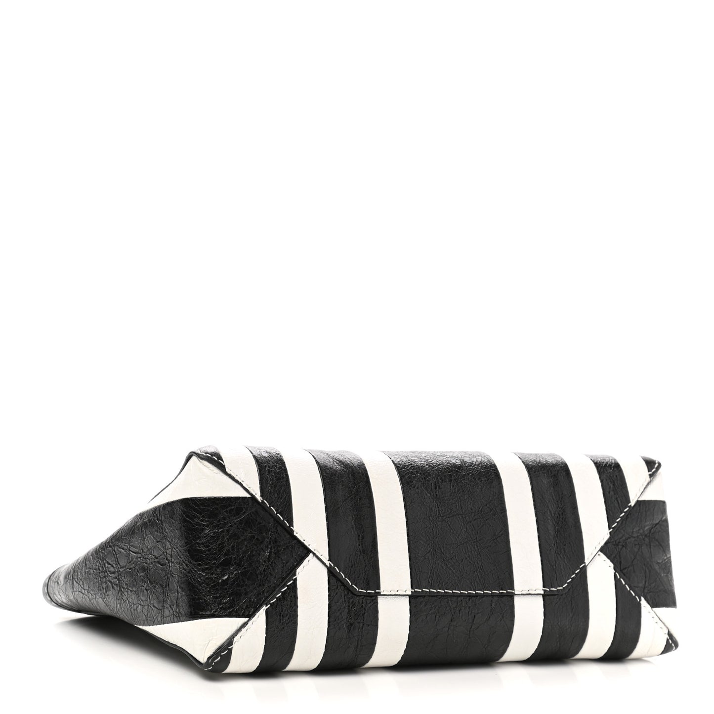 Agneau Arena Striped Patchwork Small Barbes Z Pouch with Handle Black White