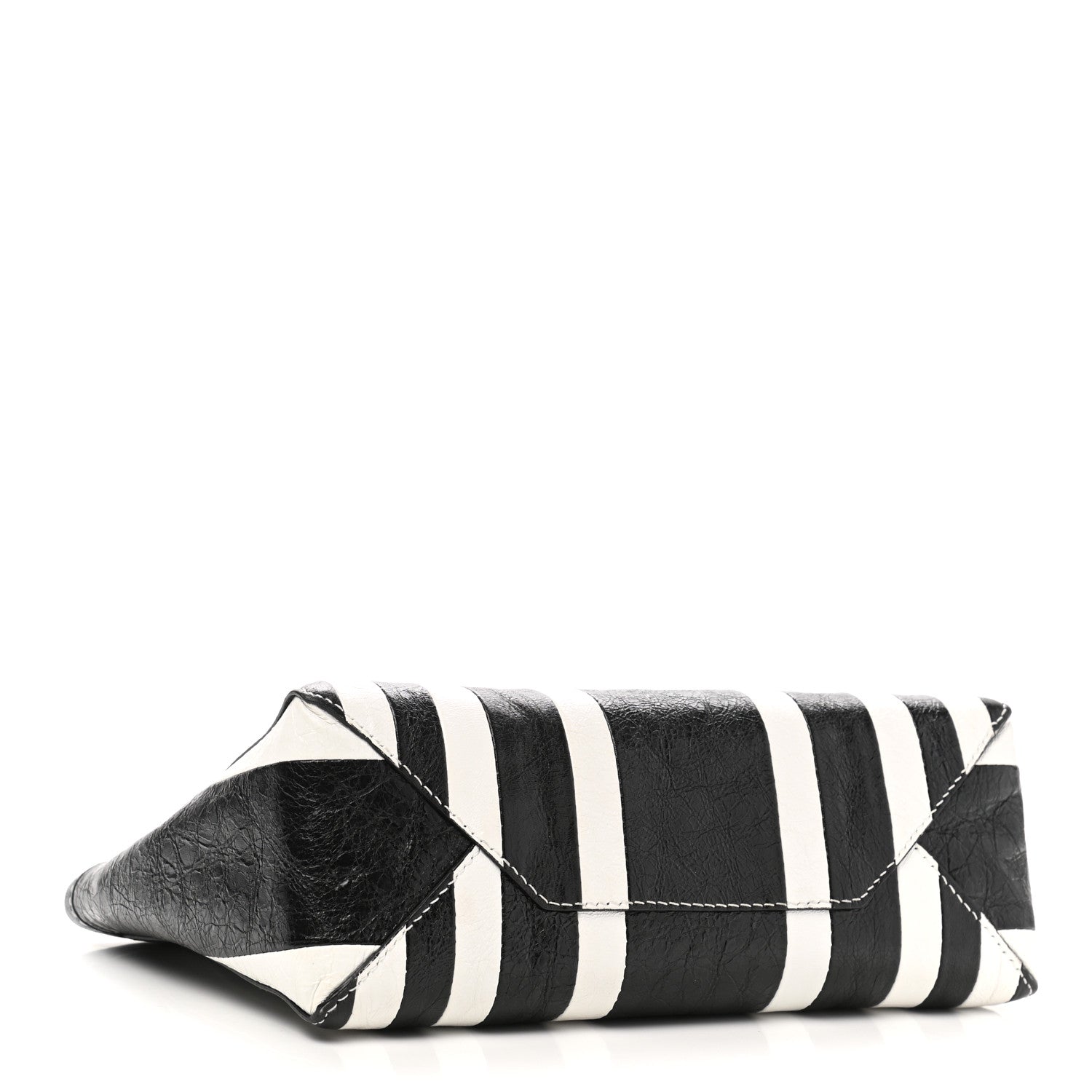 Balenciaga Agneau Arena Striped Patchwork Small Barbes Z Pouch with Handle Black White 4 of 8