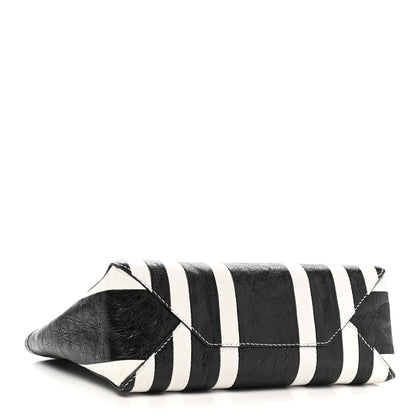 Balenciaga Agneau Arena Striped Patchwork Small Barbes Z Pouch with Handle Black White 4 of 8