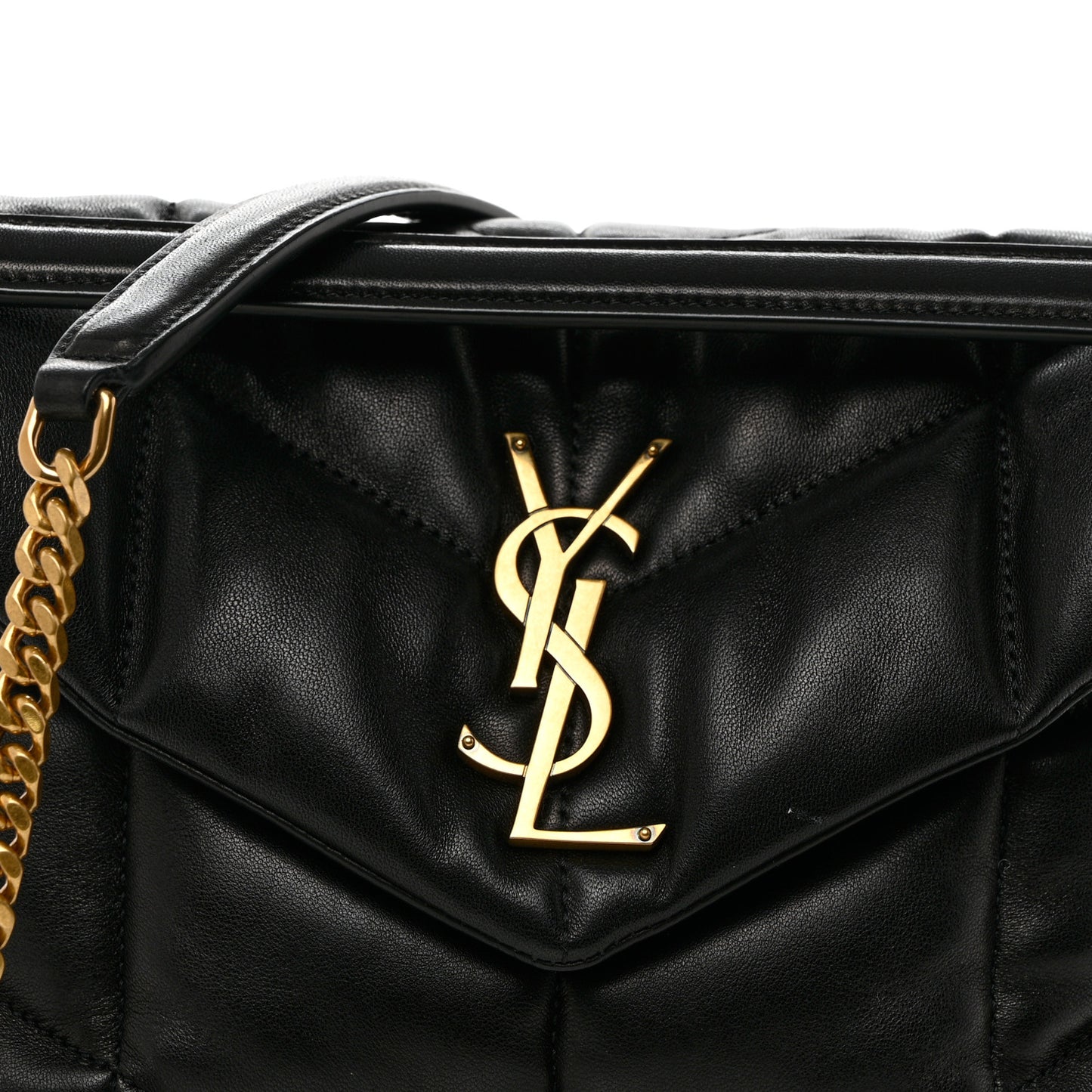Lambskin Quilted Small Loulou Puffer Monogram Chain Satchel Black