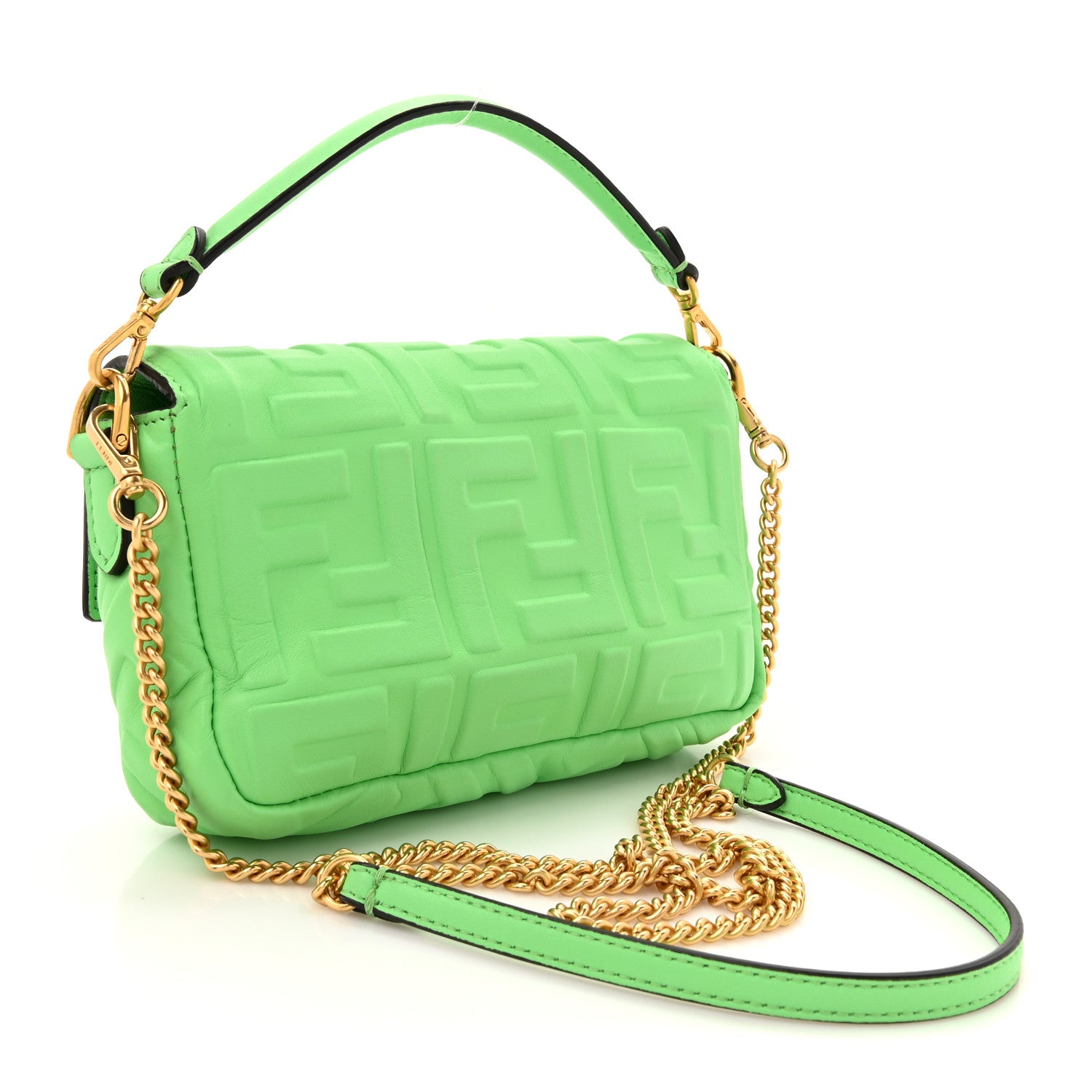 Fendi Nappa FF 1974 Embossed Mini Baguette Edamame 3 of 11