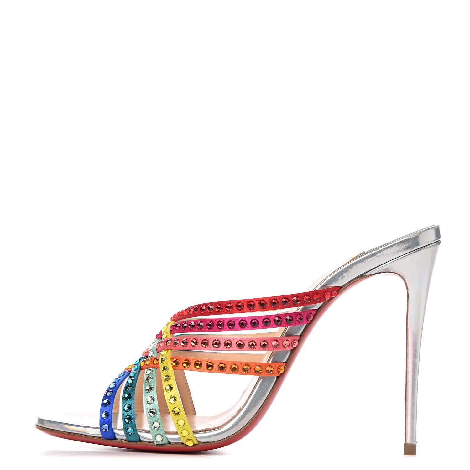 Christian Louboutin Specchio Calfskin Crystal Marthastrass 100 Slide Sandals 37 Silver Multicolor 1 of 9
