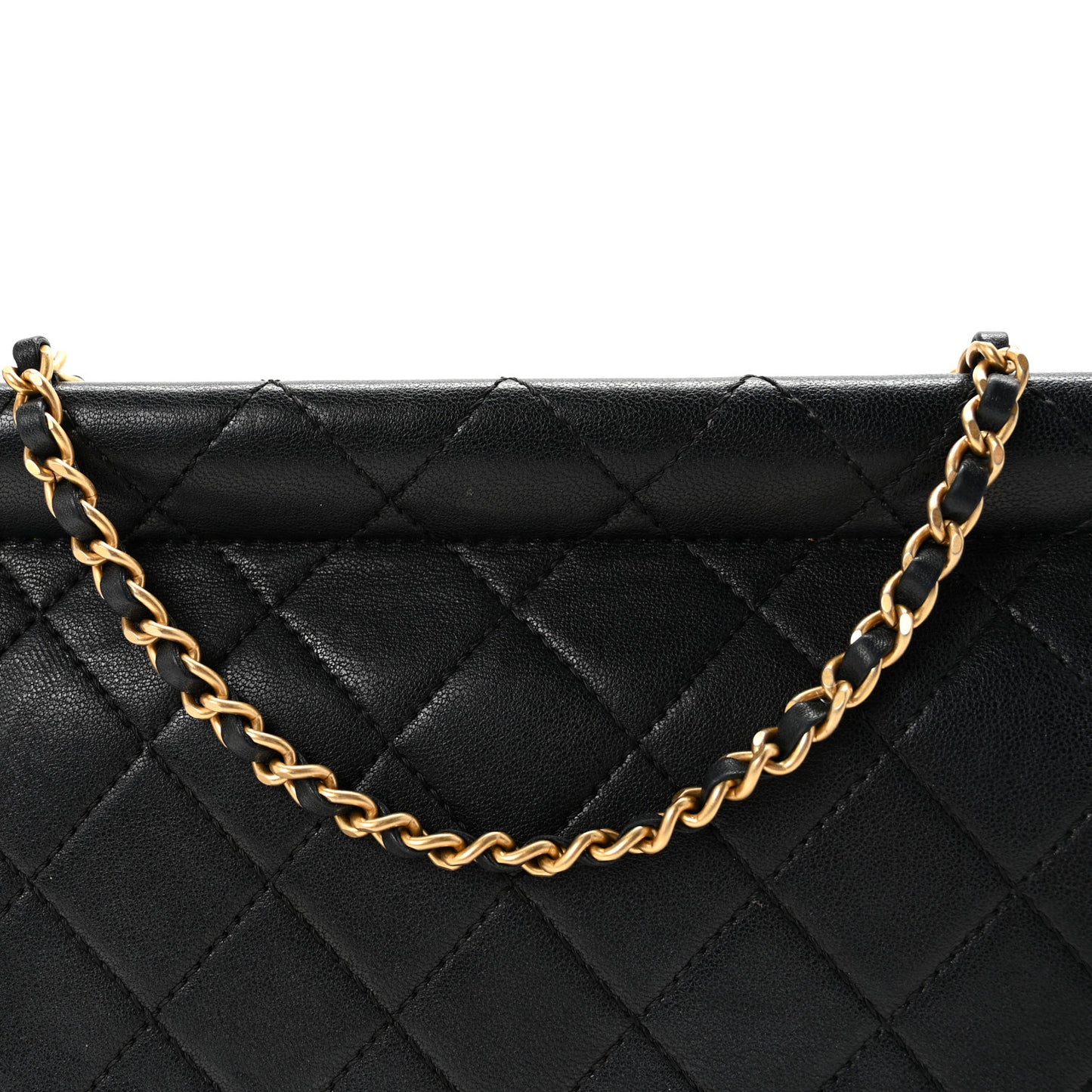 Goatskin Quilted Pearl Chain Flap Bag Black