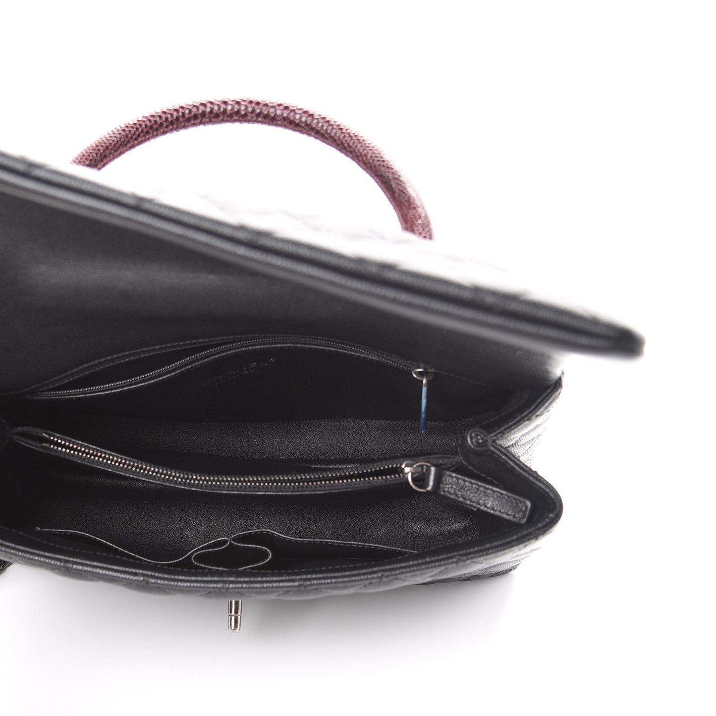 Caviar Lizard Quilted Medium Coco Handle Flap Black