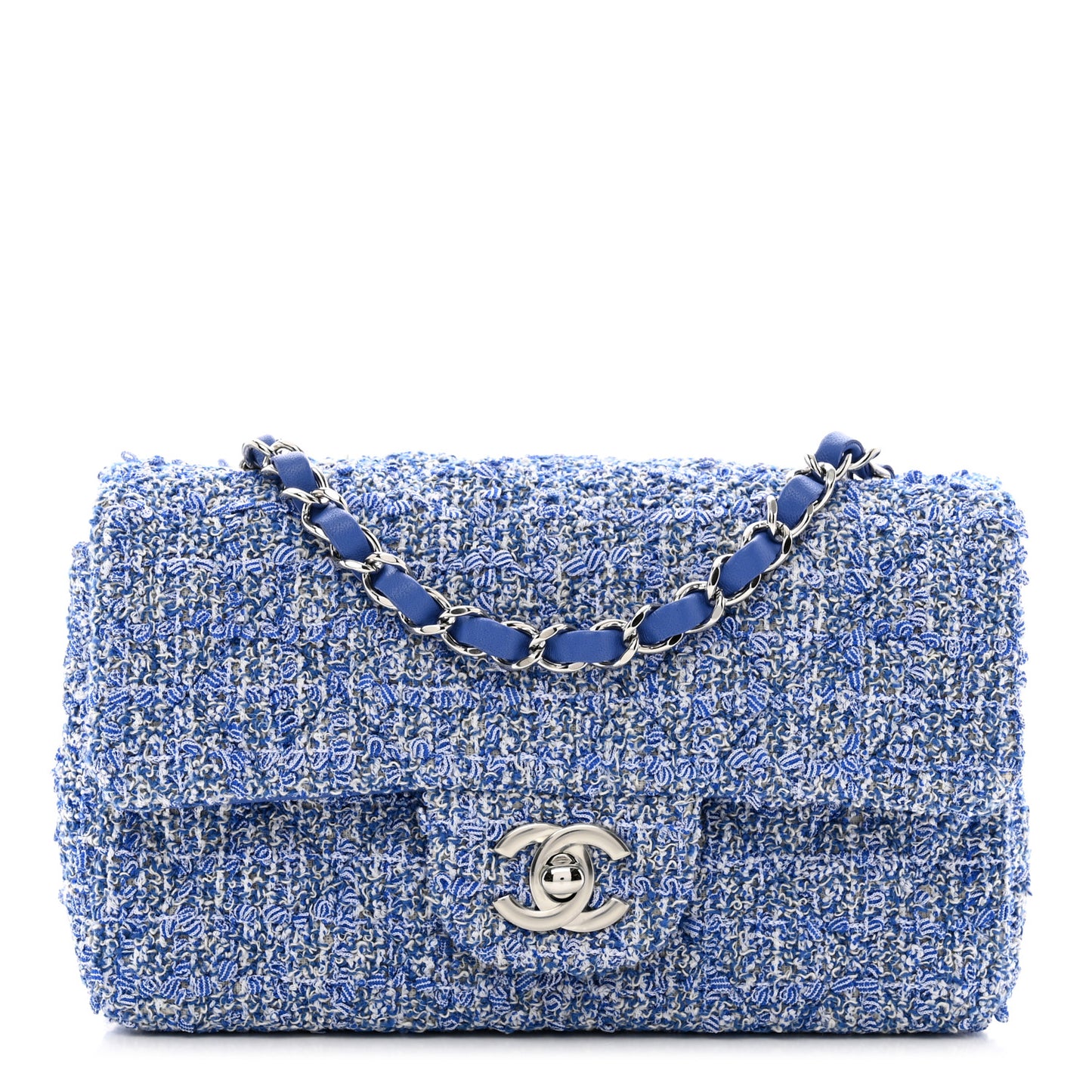 Tweed Quilted Mini Rectangular Flap Blue White