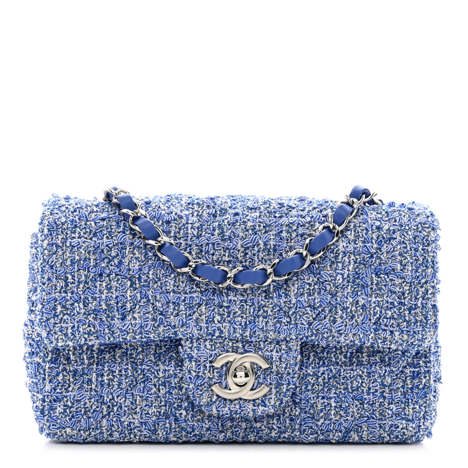 Chanel Tweed Quilted Mini Rectangular Flap Blue White 1 of 12