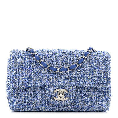 Chanel Tweed Quilted Mini Rectangular Flap Blue White 1 of 12
