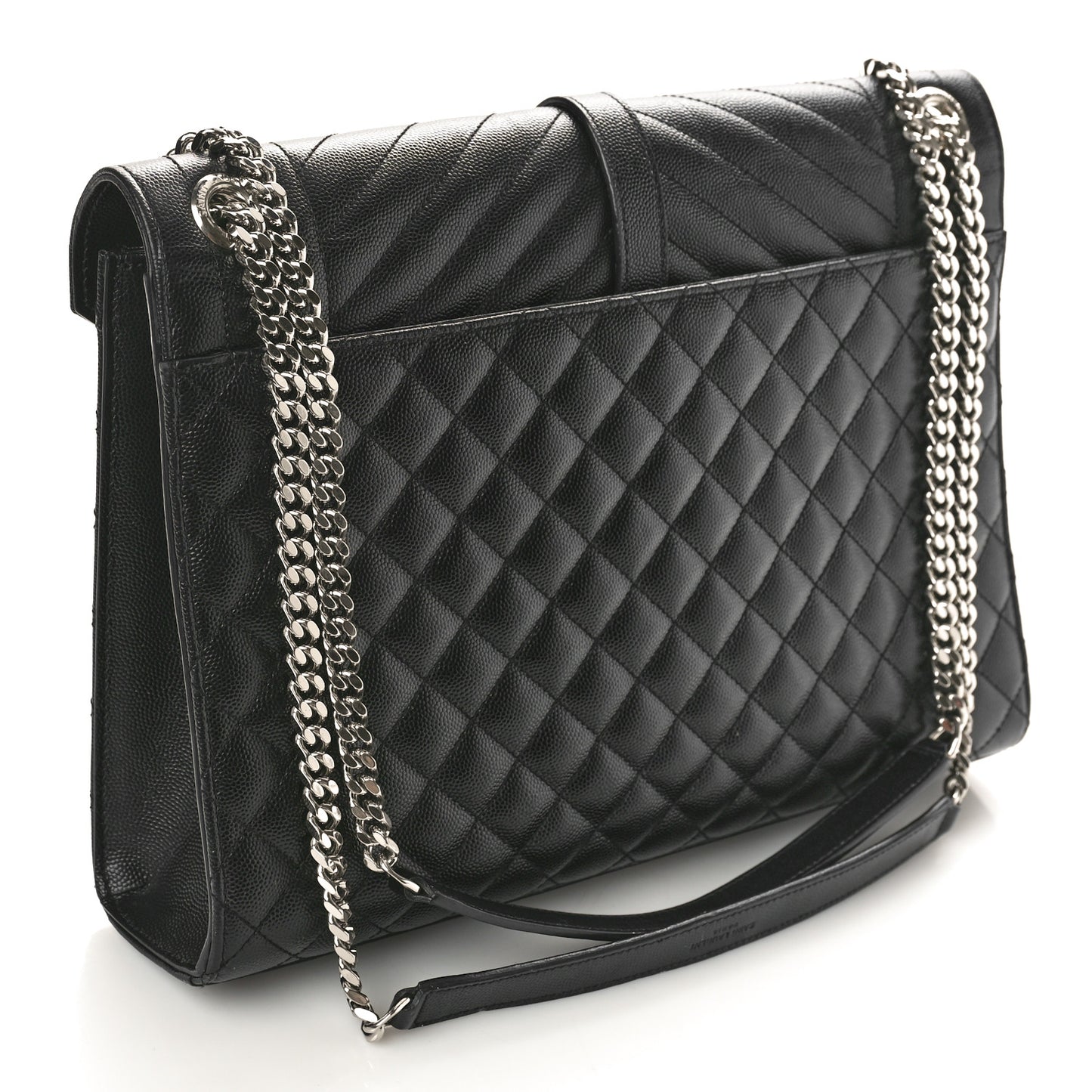 Grain De Poudre Textured Mixed Matelasse Large Triquilt Monogram Satchel Black