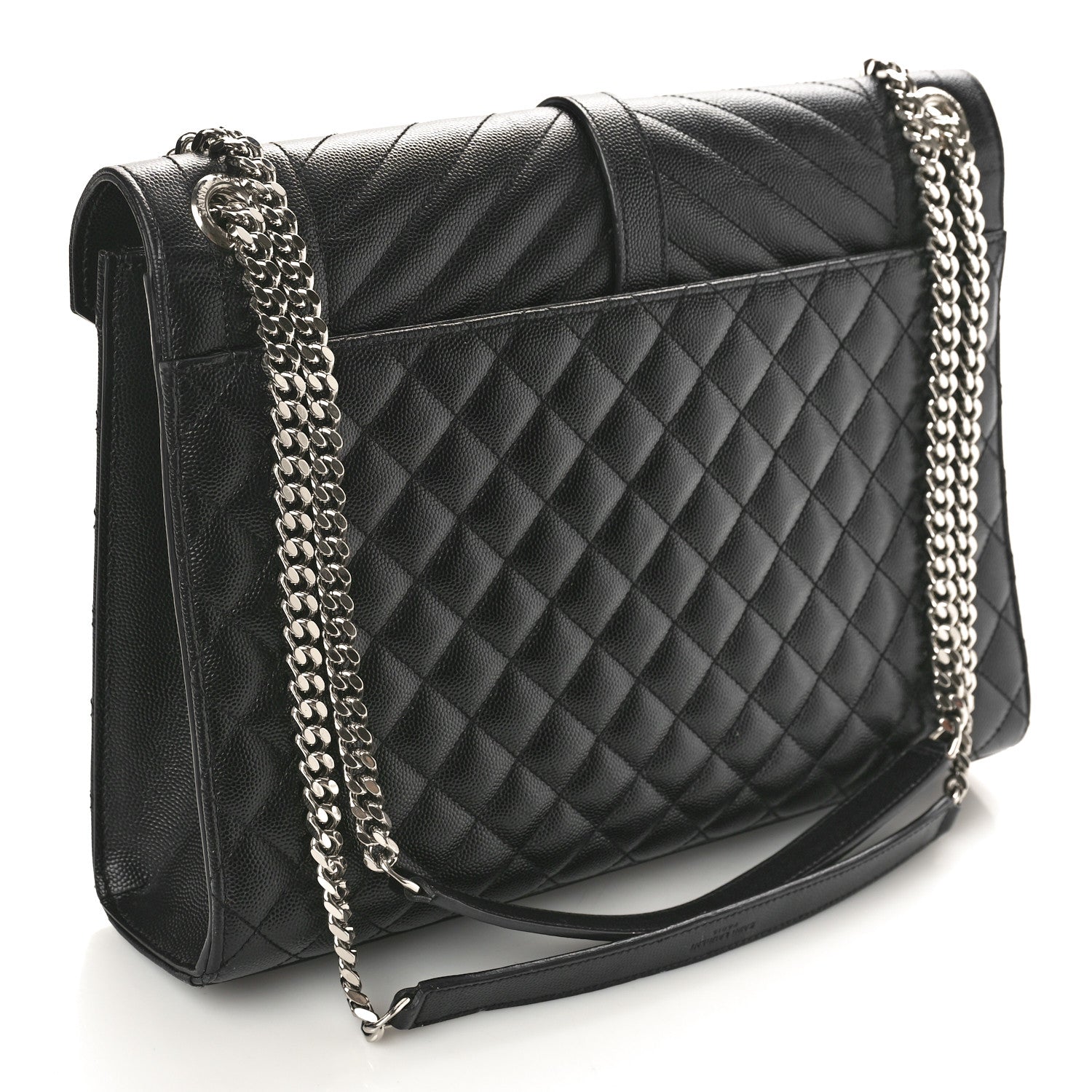 Saint Laurent Grain De Poudre Textured Mixed Matelasse Large Triquilt Monogram Satchel Black 3 of 12