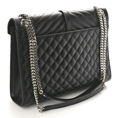 Saint Laurent Grain De Poudre Textured Mixed Matelasse Large Triquilt Monogram Satchel Black 3 of 12