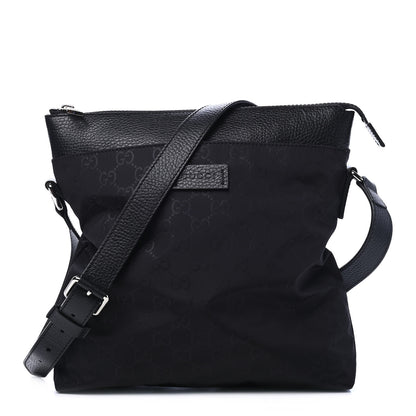 Gucci Nylon Monogram Dollar Calfskin Flat Messenger Bag Black 1 of 6
