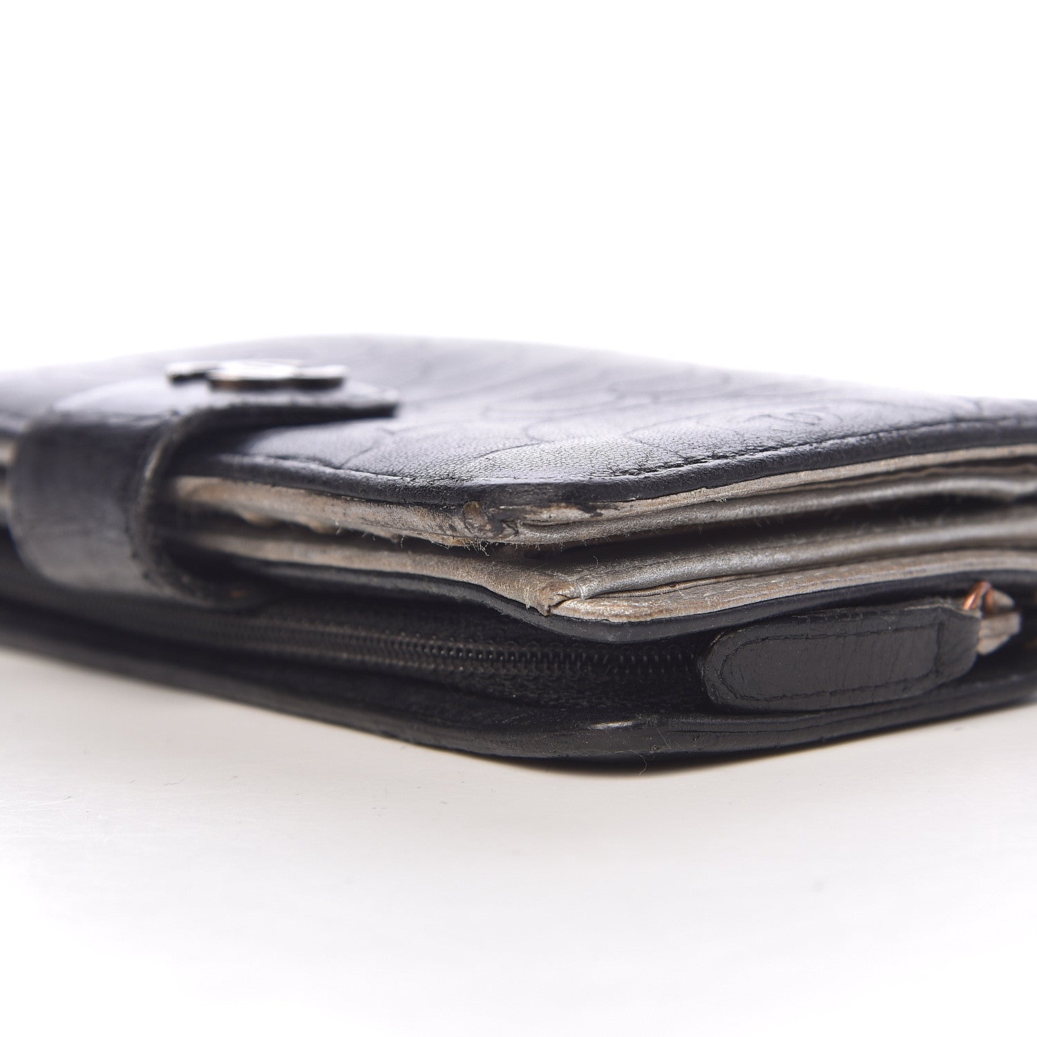 Chanel Lambskin Camellia Embossed Zipped Pocket Wallet Black 11 of 15
