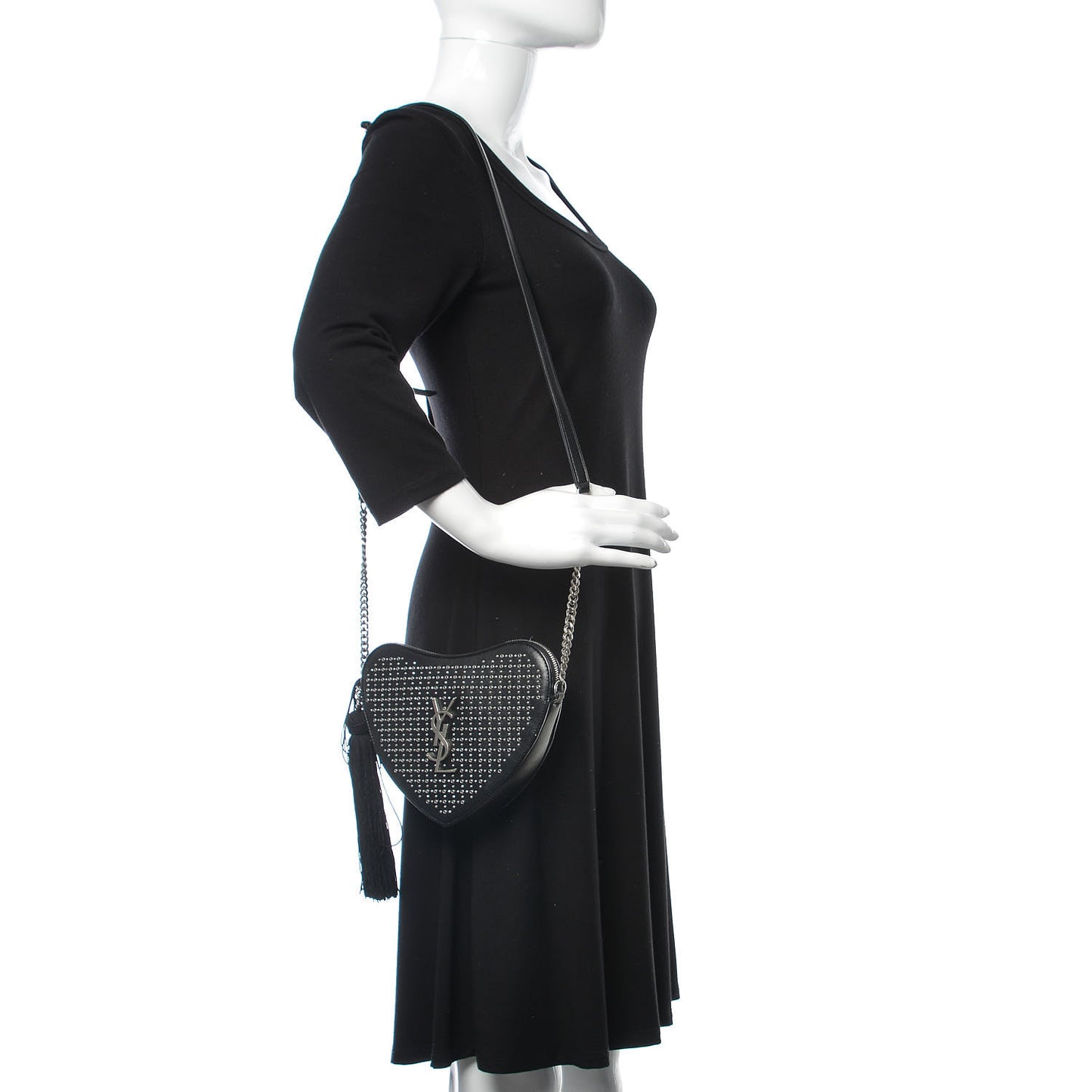 Calfskin Studded Monogram Heart Shoulder Bag Black