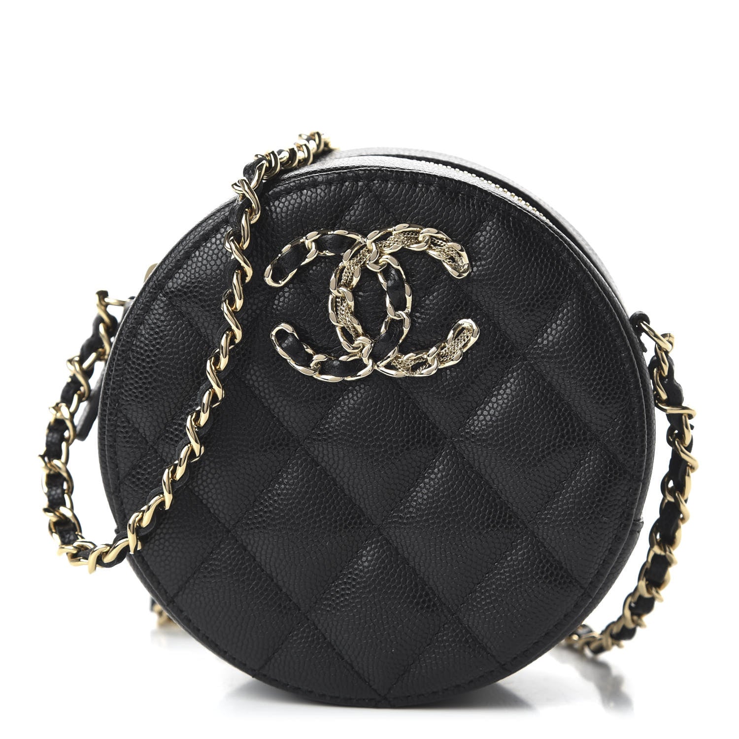 Chanel Caviar Quilted French New Wave Round Clutch With Chain Black 1 of 10