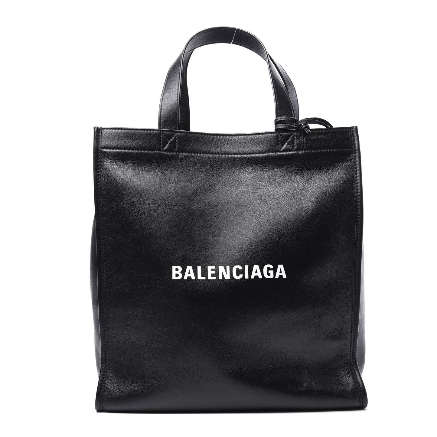 Calfskin Printed Logo Small Market Shopper Tote Black