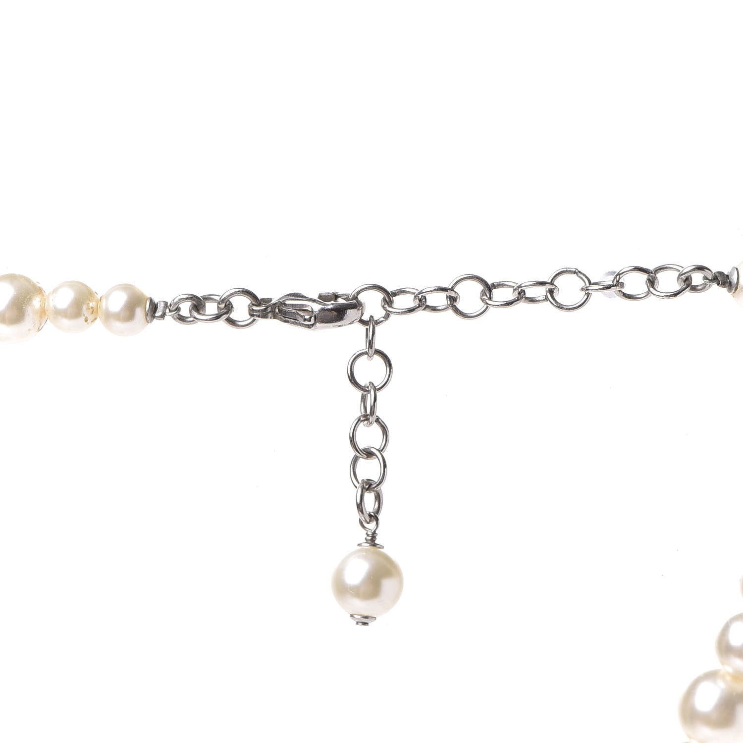 Chanel Pearl Crystal CC Multi Strand Long Necklace Silver 3 of 5