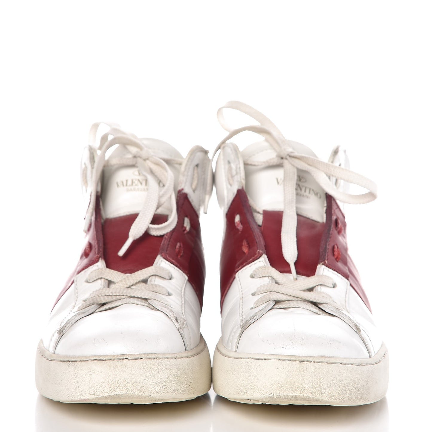 Calfskin Womens Rockstud Open High Top Sneakers 40 White Red
