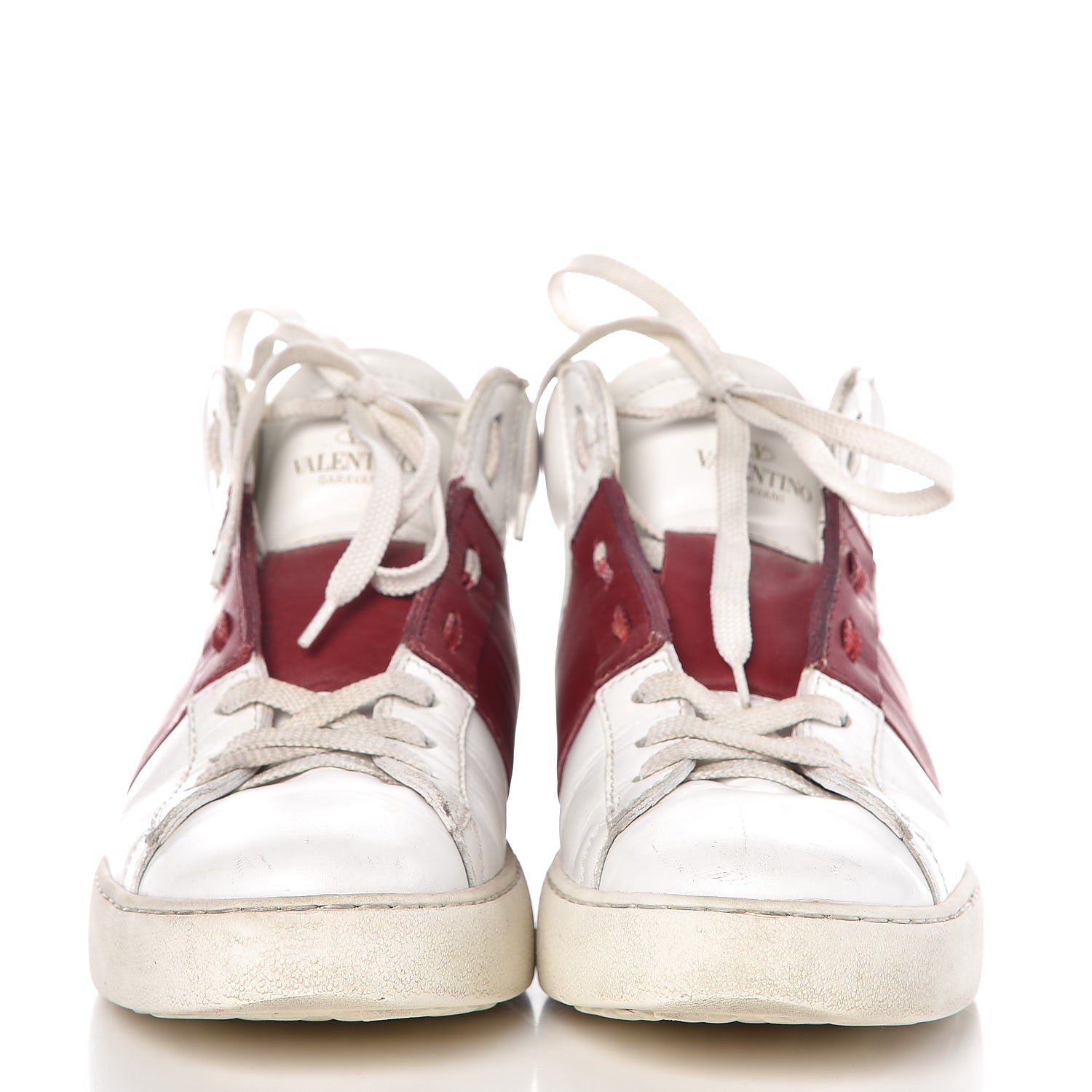 Valentino Garavani Calfskin Womens Rockstud Open High Top Sneakers 40 White Red 2 of 16