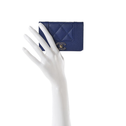 Chanel Caviar Chevron Quilted Vintage Mademoiselle Flap Card Holder Blue 2 of 9