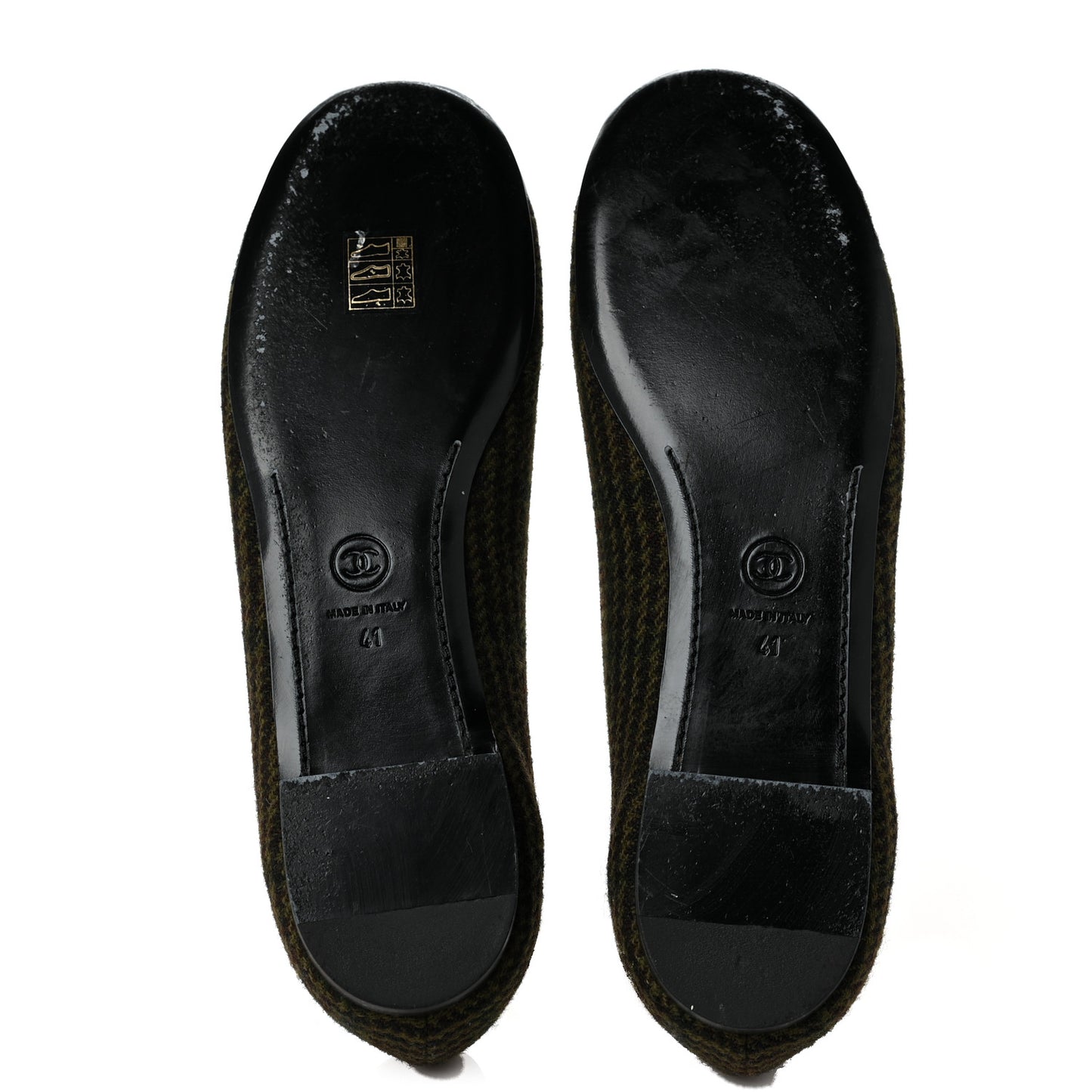 Tweed Lambskin Cap Toe Ballerina Flats 41 Green Black