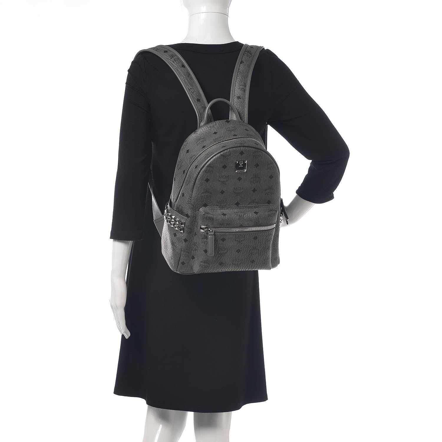 MCM Visetos Small Side Stud Stark Backpack Phantom Grey 2 of 9