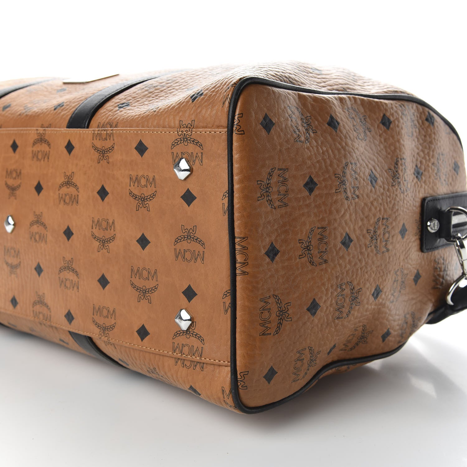 MCM Visetos Medium Traveler Weekender Duffle Bag Cognac Black 6 of 8