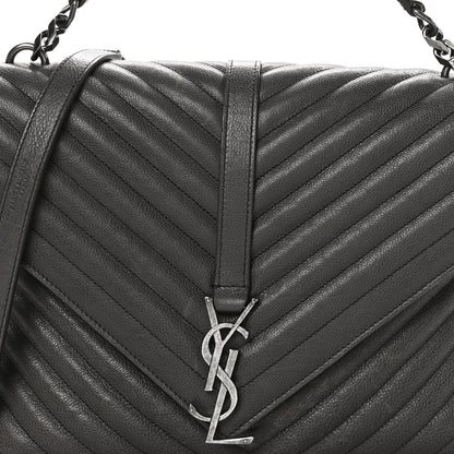 Saint Laurent Sheepskin Matelasse Chevron Monogram Large College Satchel Dark Anthracite 7 of 13