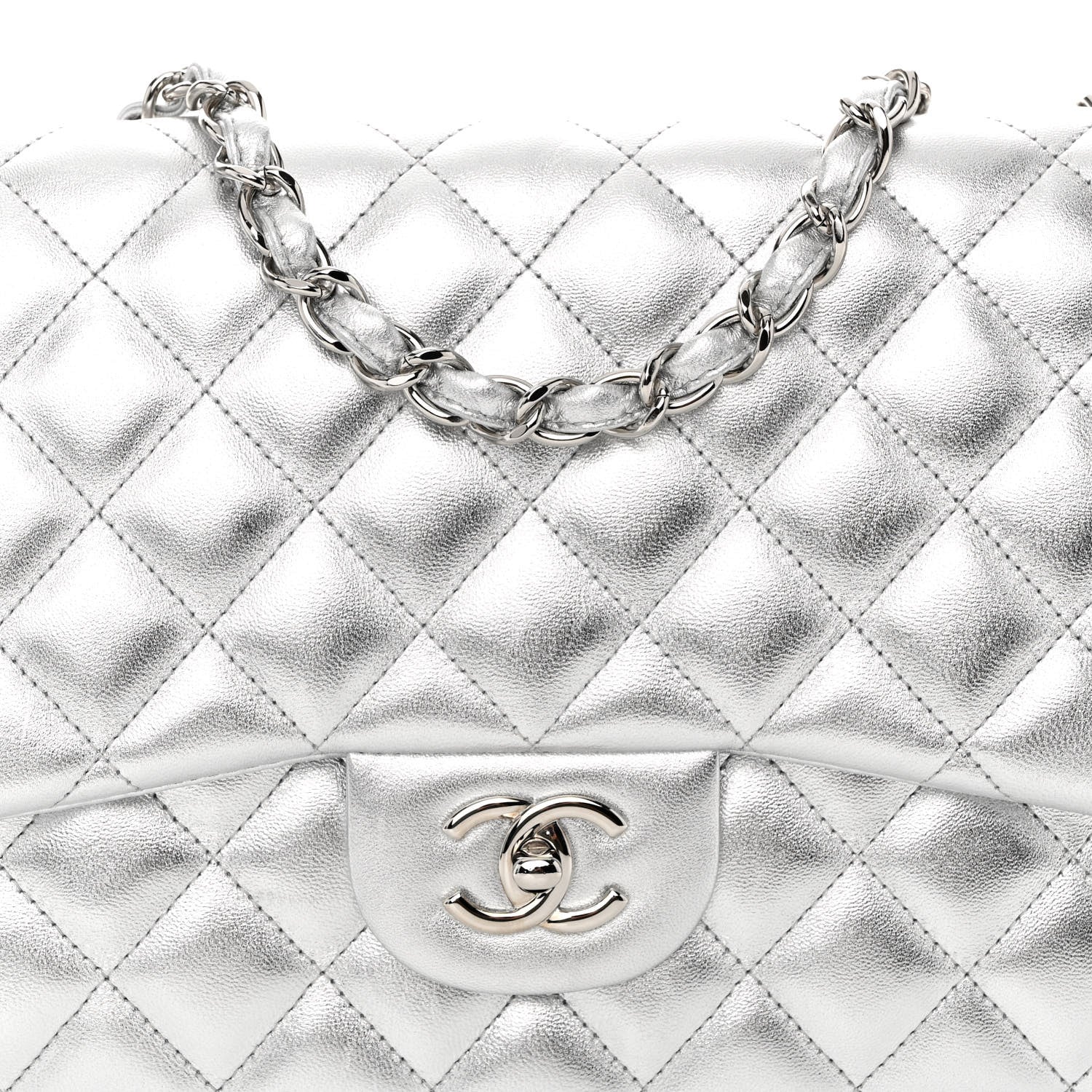 Chanel Metallic Lambskin Quilted Jumbo Single Flap Silver 8 of 11