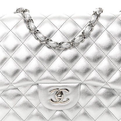 Chanel Metallic Lambskin Quilted Jumbo Single Flap Silver 8 of 11
