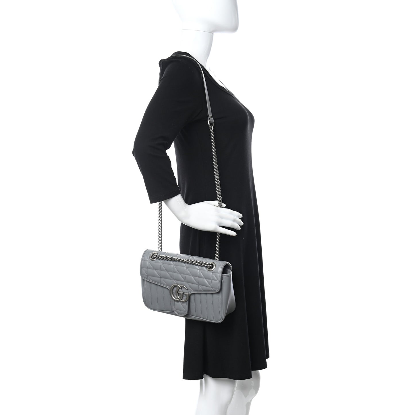 Calfskin Matelasse Aria Small GG Marmont Shoulder Bag Deep Grey