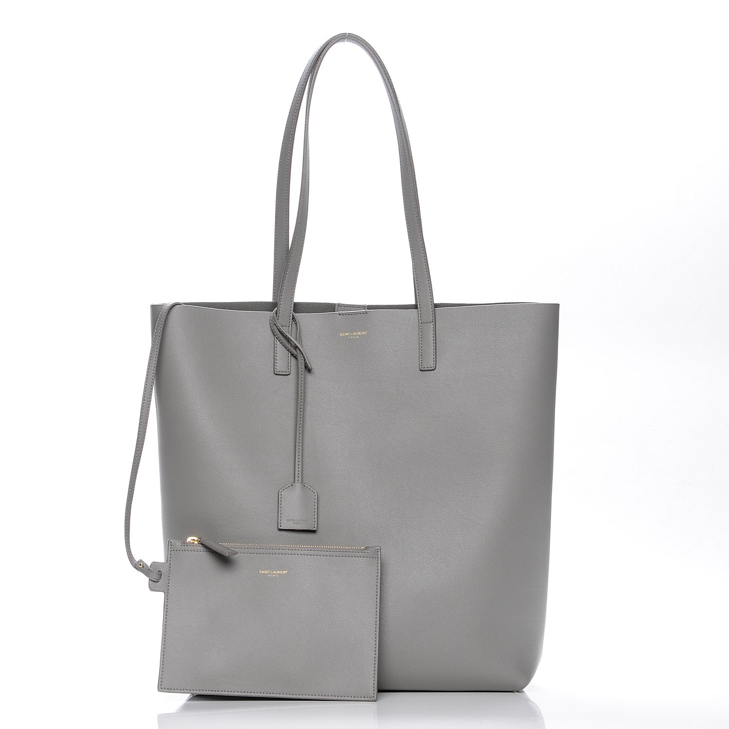 Saint Laurent Calfskin Medium Shopping Tote Light Gray 3 of 8