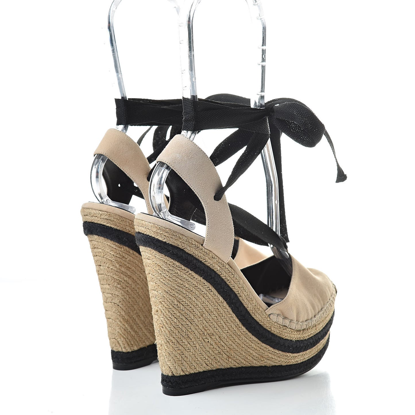 Suede Ankle Wrap Platform Espadrille Wedges 36.5 Beige