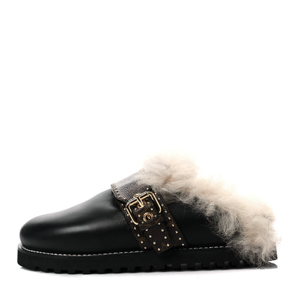 Louis Vuitton Calfskin Monogram Lambswool Winterbreak Comfort Clogs 38 Black 1 of 5