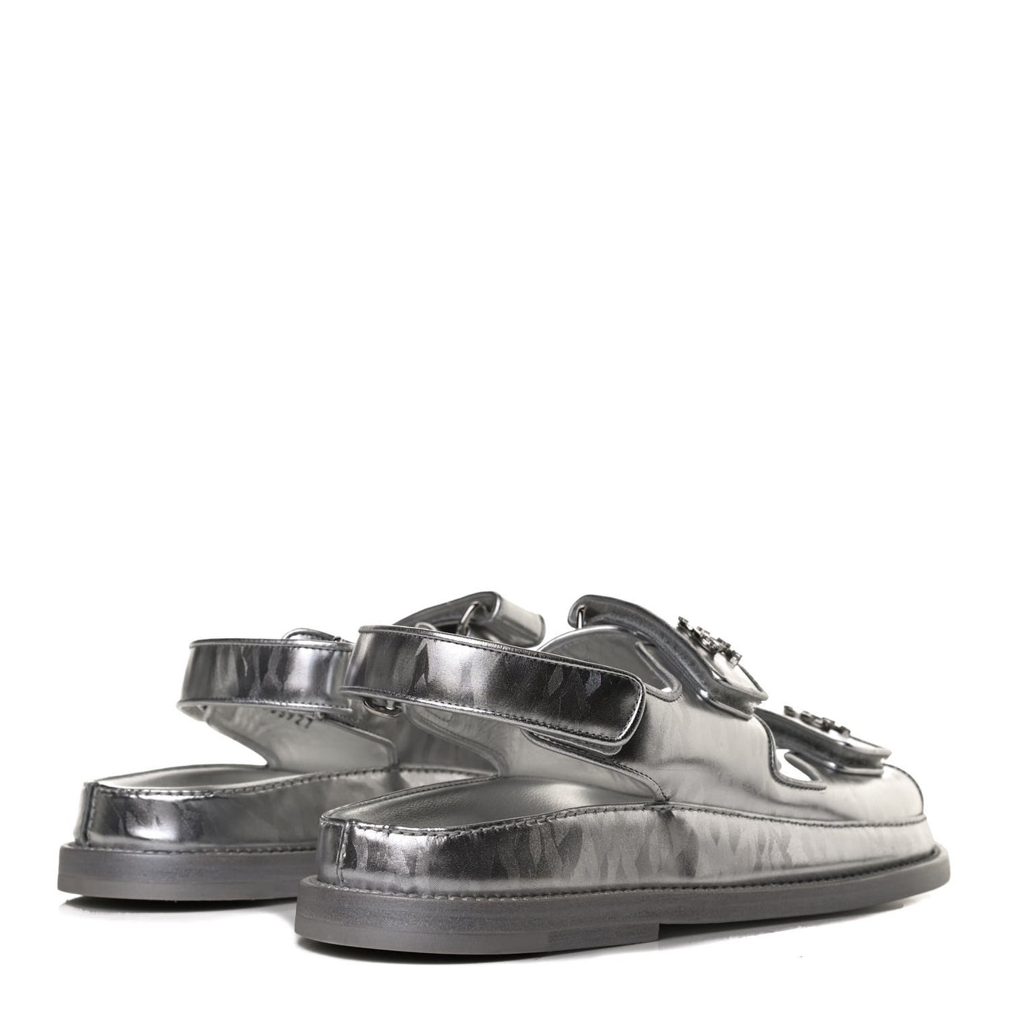 Laminated Calfskin Velcro Dad Sandals 35.5 Silver