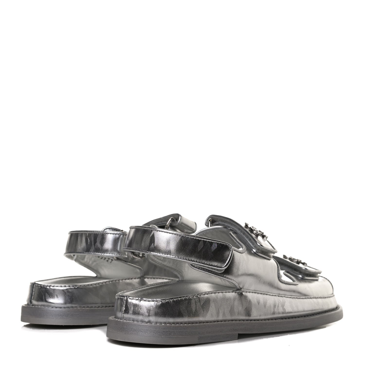 Chanel Laminated Calfskin Velcro Dad Sandals 35.5 Silver 4 of 11