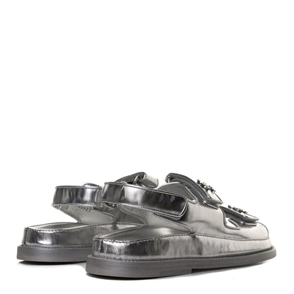 Chanel Laminated Calfskin Velcro Dad Sandals 35.5 Silver 4 of 11