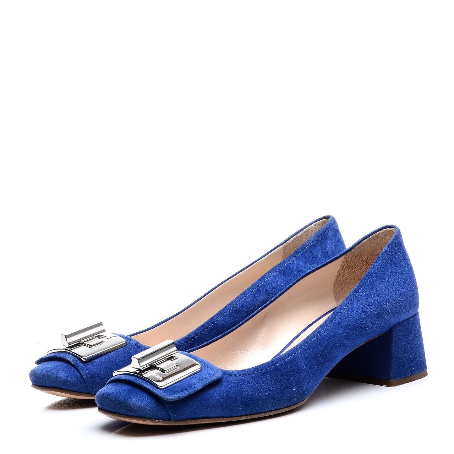 Suede Turnlock Block Heel Pumps 37.5 Blue