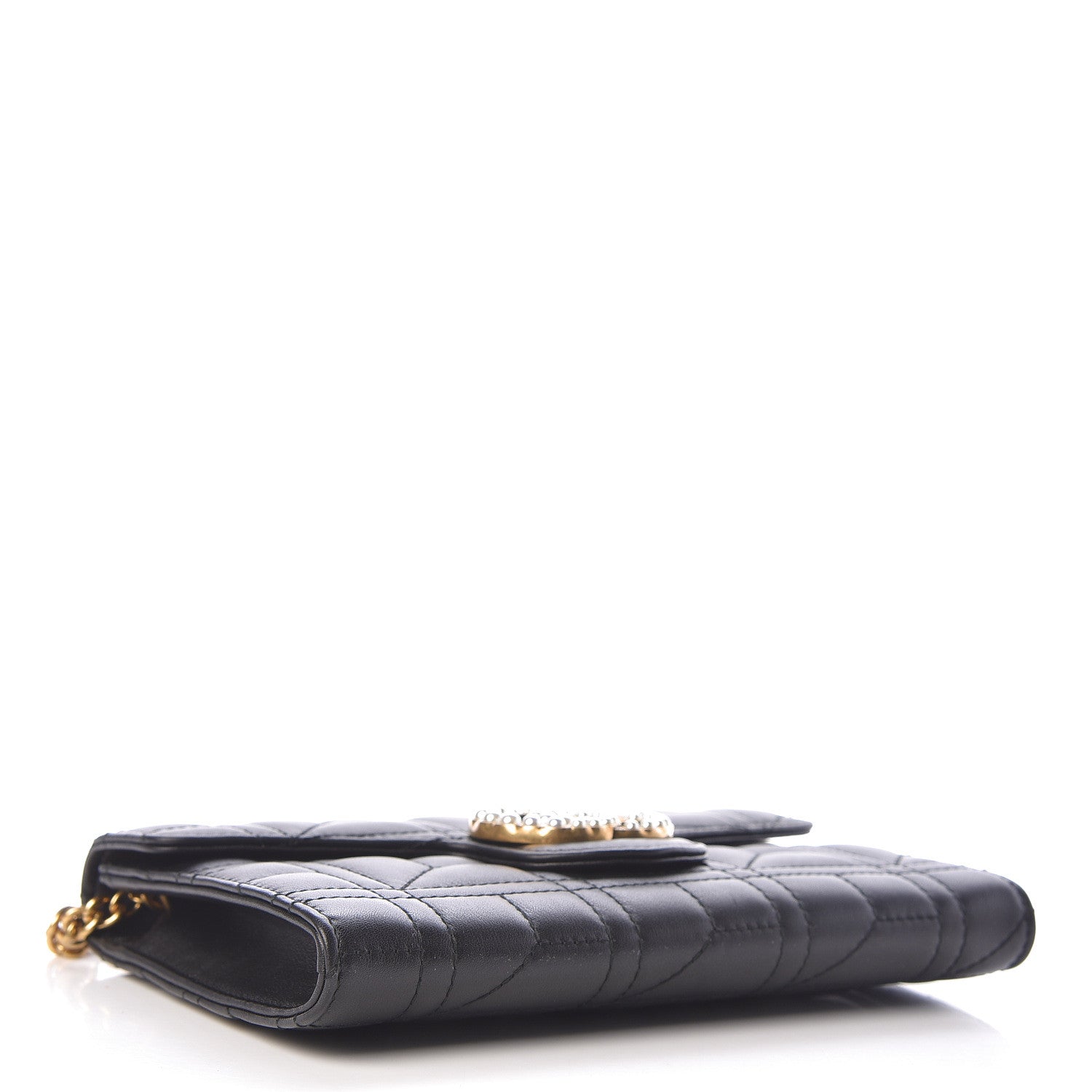 Gucci Calfskin Matelasse Mini Pearly GG Marmont Chain Wallet Black 4 of 10