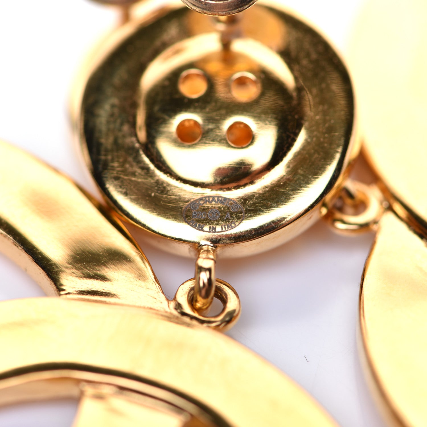 Chanel Metal Large Paris Button Earrings Gold 4 of 5